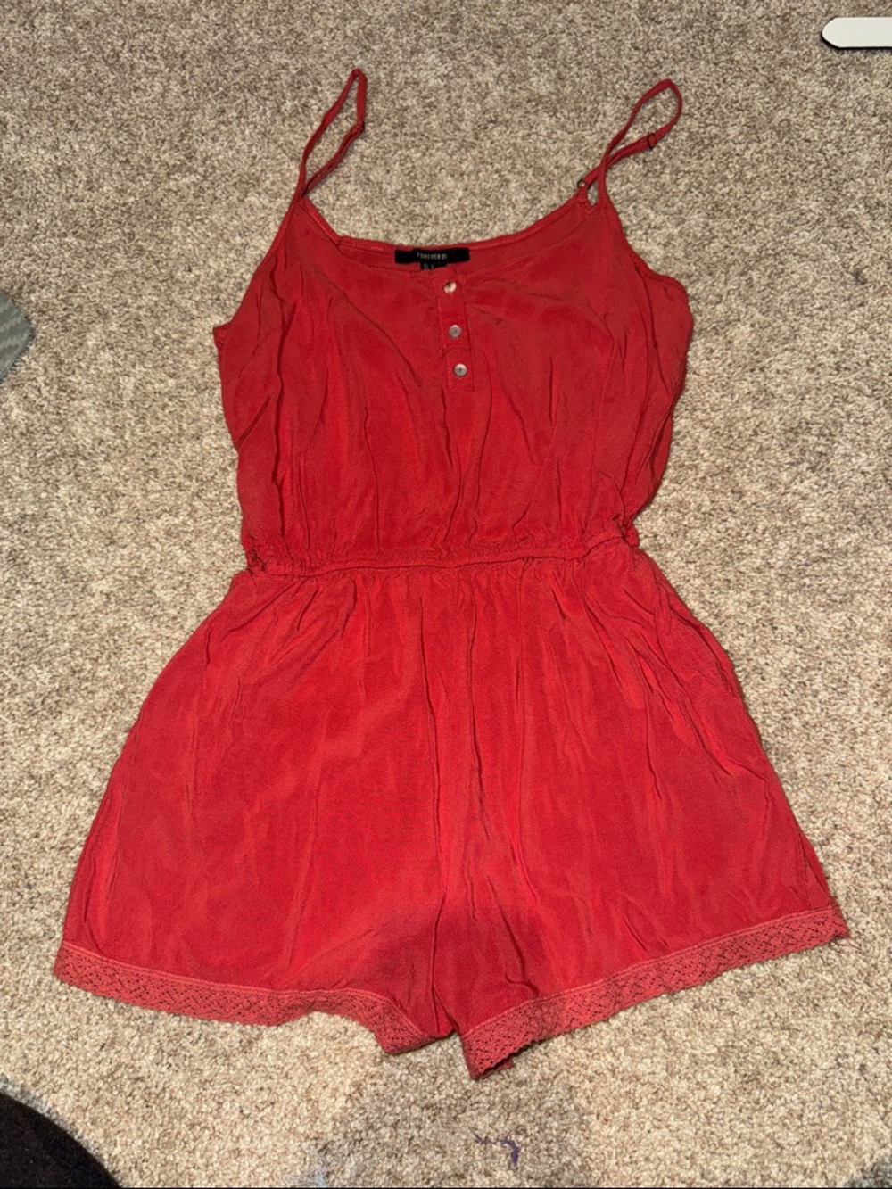 Red/Dark Pink Lace-Hem Sleeveless Mini Dress Romper